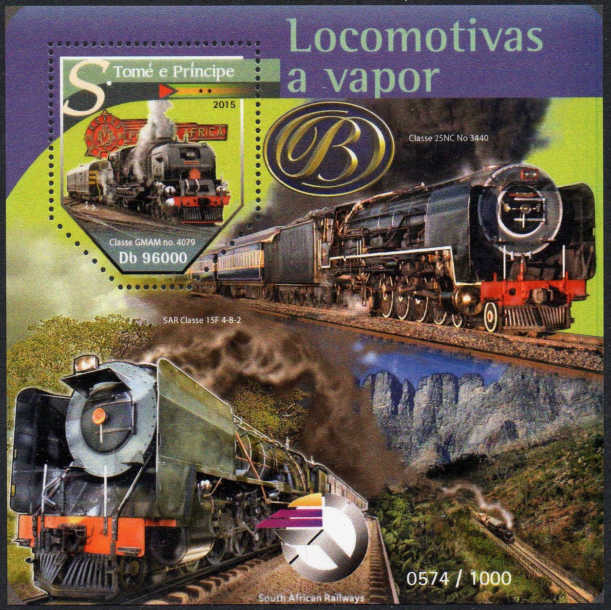 Timbres-Poste Trains Sao Tome Beyer-Garratt locomotive 2015